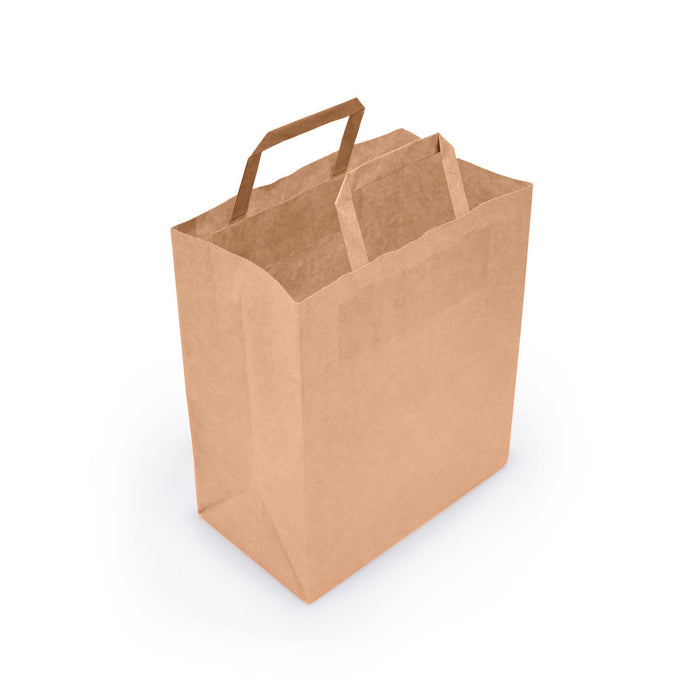 Paper bags with flat handles / Brown kraft 26+17х26 cm (250 pcs.)