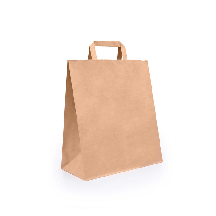 Paper bags with flat handles / Brown kraft 26+17х26 cm (250 pcs.)