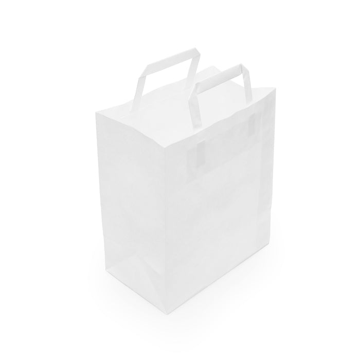 Paper bags with flat handles / White kraft 26+17х25 cm (250 pcs.)