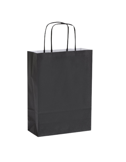 Black paper bags with twisted handles / White kraft 26+12x35 cm (200 pcs.)