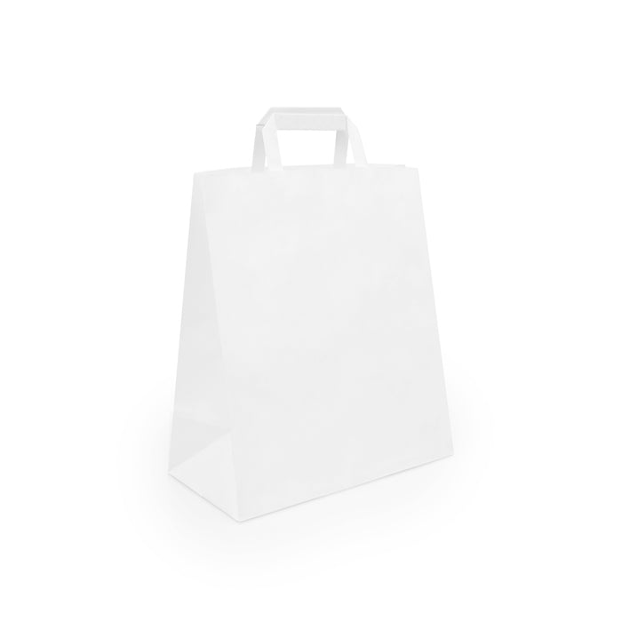 Paper bags with flat handles / White kraft 26+17х25 cm (250 pcs.)